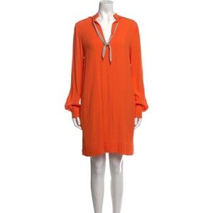 Diane von Furstenberg Orange Silk Lined Tunic Dress Long Sleeve Spring Size 8
